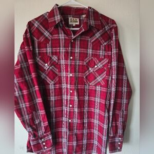Vintage Ely Cattleman Men's Red White And Grey Plaid Shirt MED